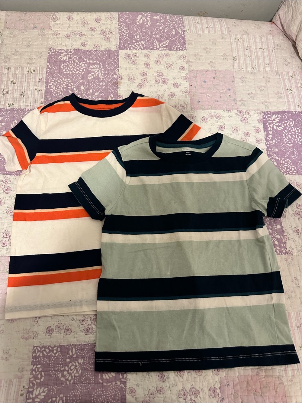 Kids' Short Sleeve Striped Tee - Navy & Orange / Navy & Green